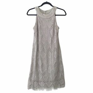 S.L. Fashions Tan Metallic Embroidered Knit Fringe Dress